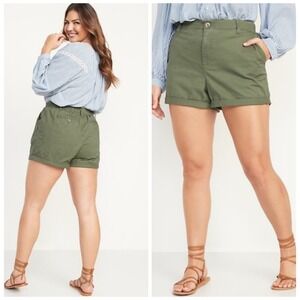 Old Navy Women's Size L High-Waisted Green Pull-On Chino Shorts 3.5-inch inseam